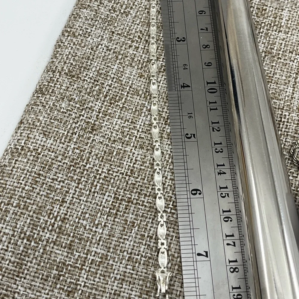 Vintage 7" Sterling Silver Marquise & Round Accent Bracelet - Picture 14 of 16